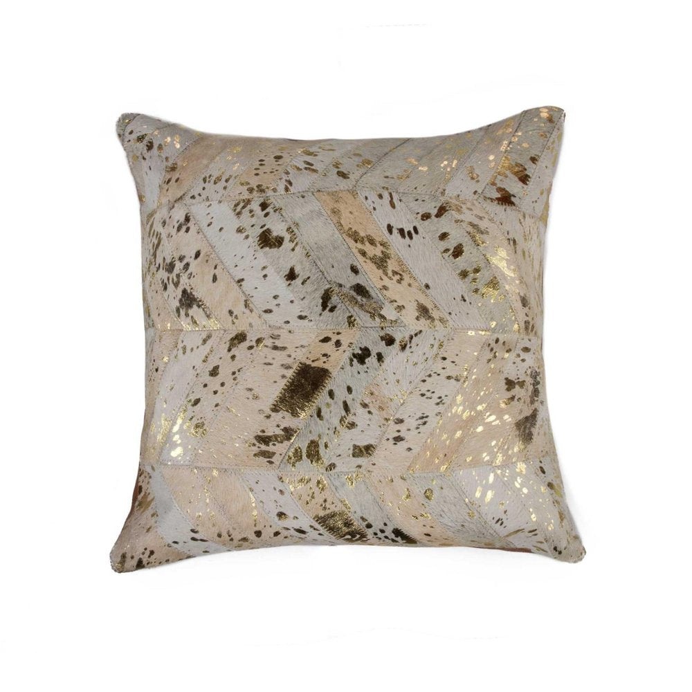 18" Natural And Gold Cowhide Throw Pillow HomeRoots