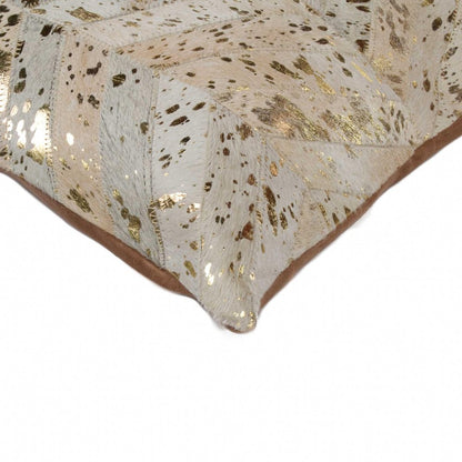 18" Natural And Gold Cowhide Throw Pillow HomeRoots
