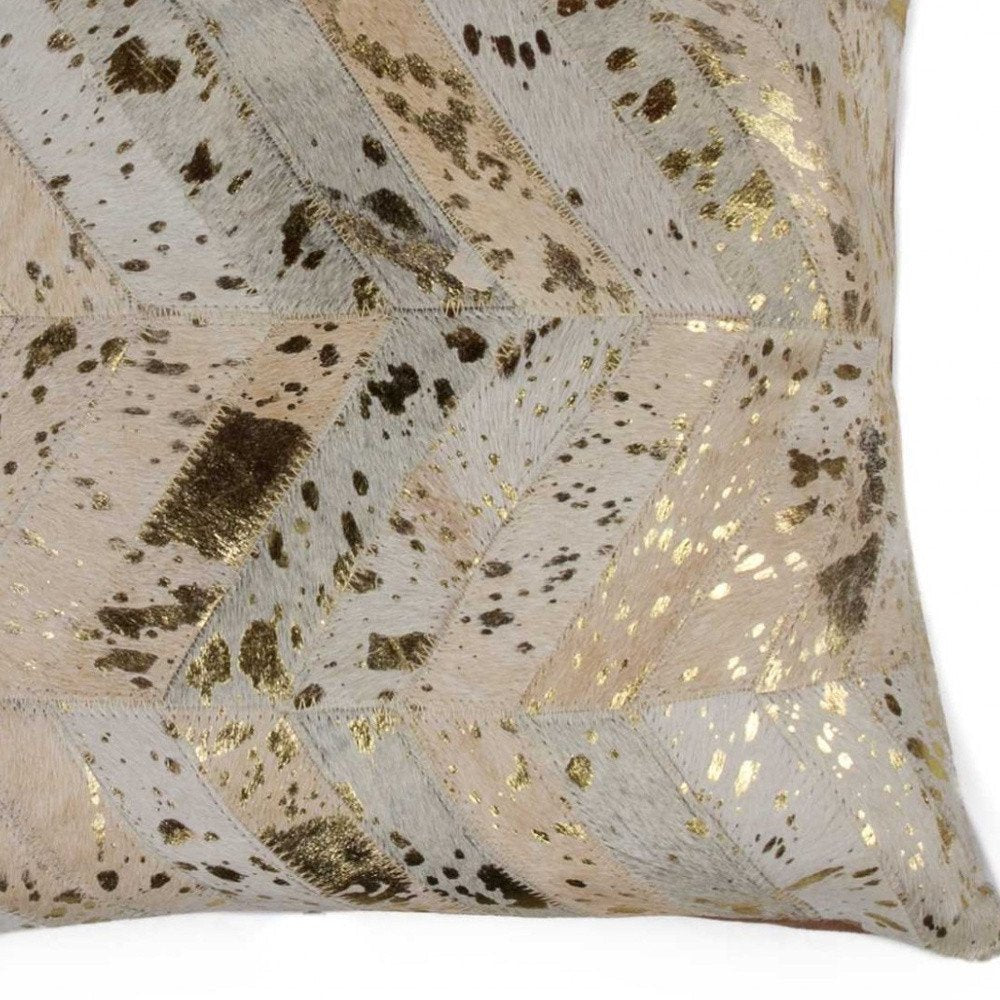 18" Natural And Gold Cowhide Throw Pillow — view 3