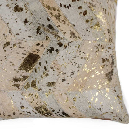 18" Natural And Gold Cowhide Throw Pillow HomeRoots