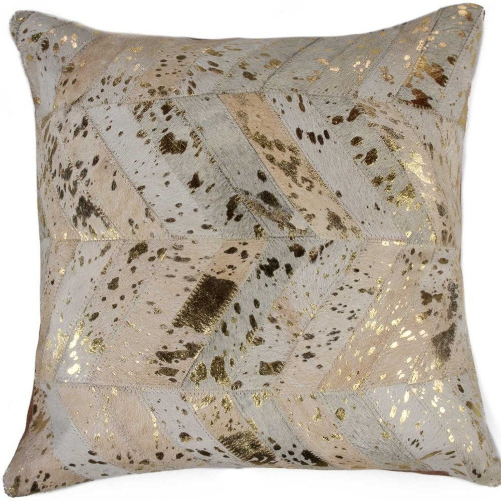 18" Natural And Gold Cowhide Throw Pillow — view 4