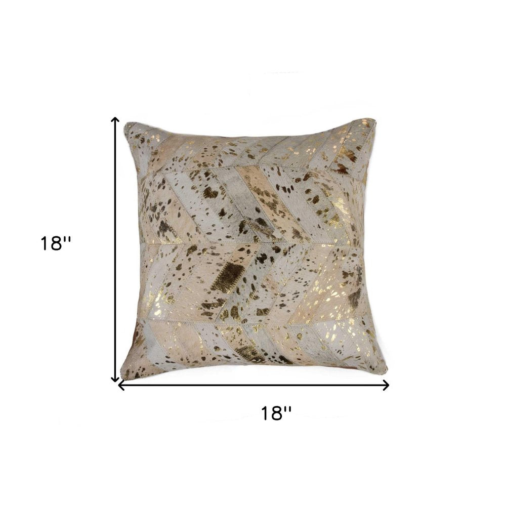 18" Natural And Gold Cowhide Throw Pillow HomeRoots