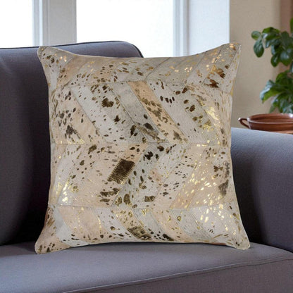 18" Natural And Gold Cowhide Throw Pillow HomeRoots