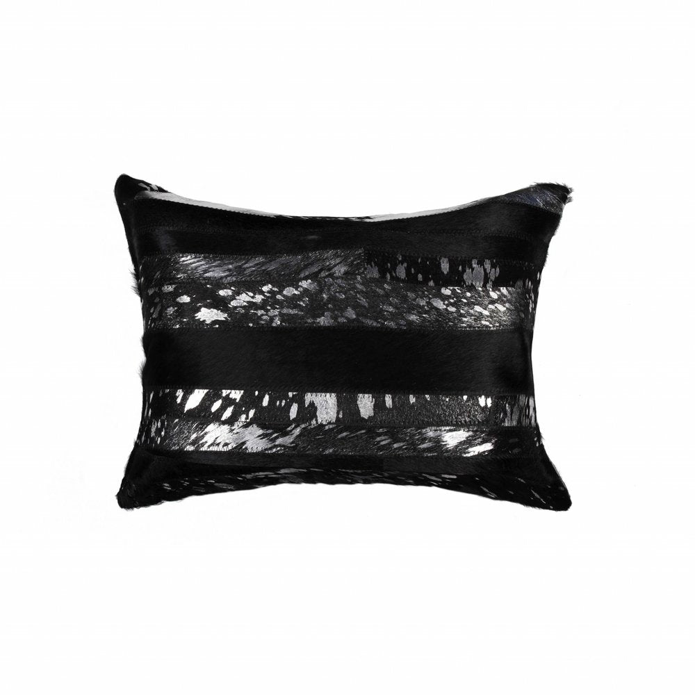 12" X 20" Black and Silver Cowhide Throw Pillow — view 1