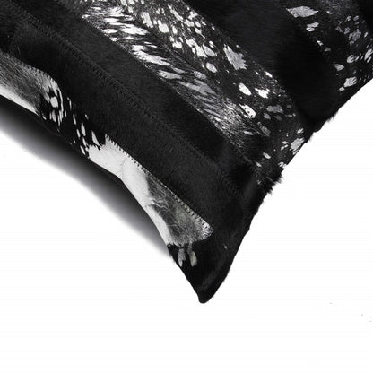 12" X 20" Black and Silver Cowhide Throw Pillow HomeRoots