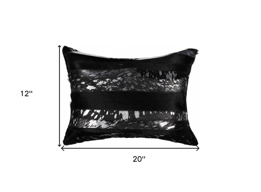 12" X 20" Black and Silver Cowhide Throw Pillow — view 3