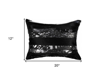 12" X 20" Black and Silver Cowhide Throw Pillow HomeRoots
