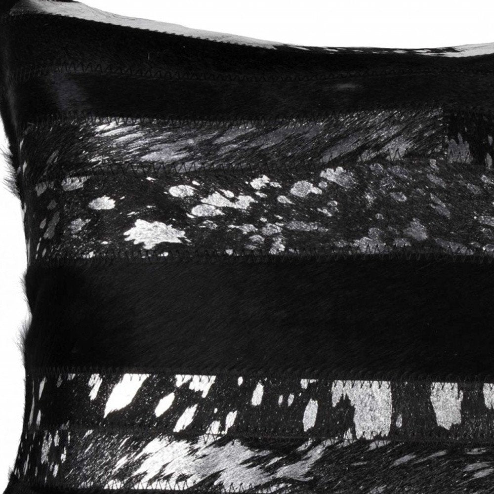 12" X 20" Black and Silver Cowhide Throw Pillow — view 4