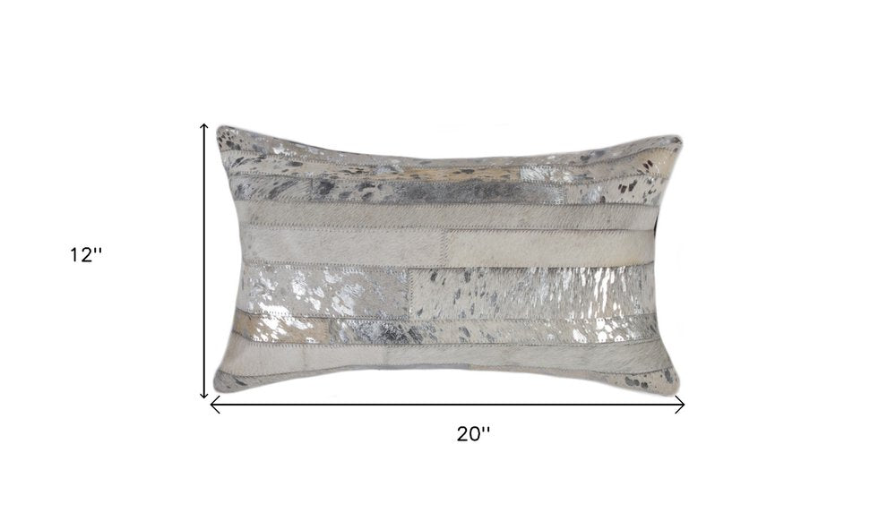 12" X 20" Gray and Silver Striped Cowhide Lumbar Throw Pillow — view 3