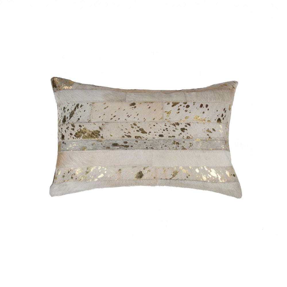 12" X 20" Natural And Gold Cowhide Throw Pillow — view 1