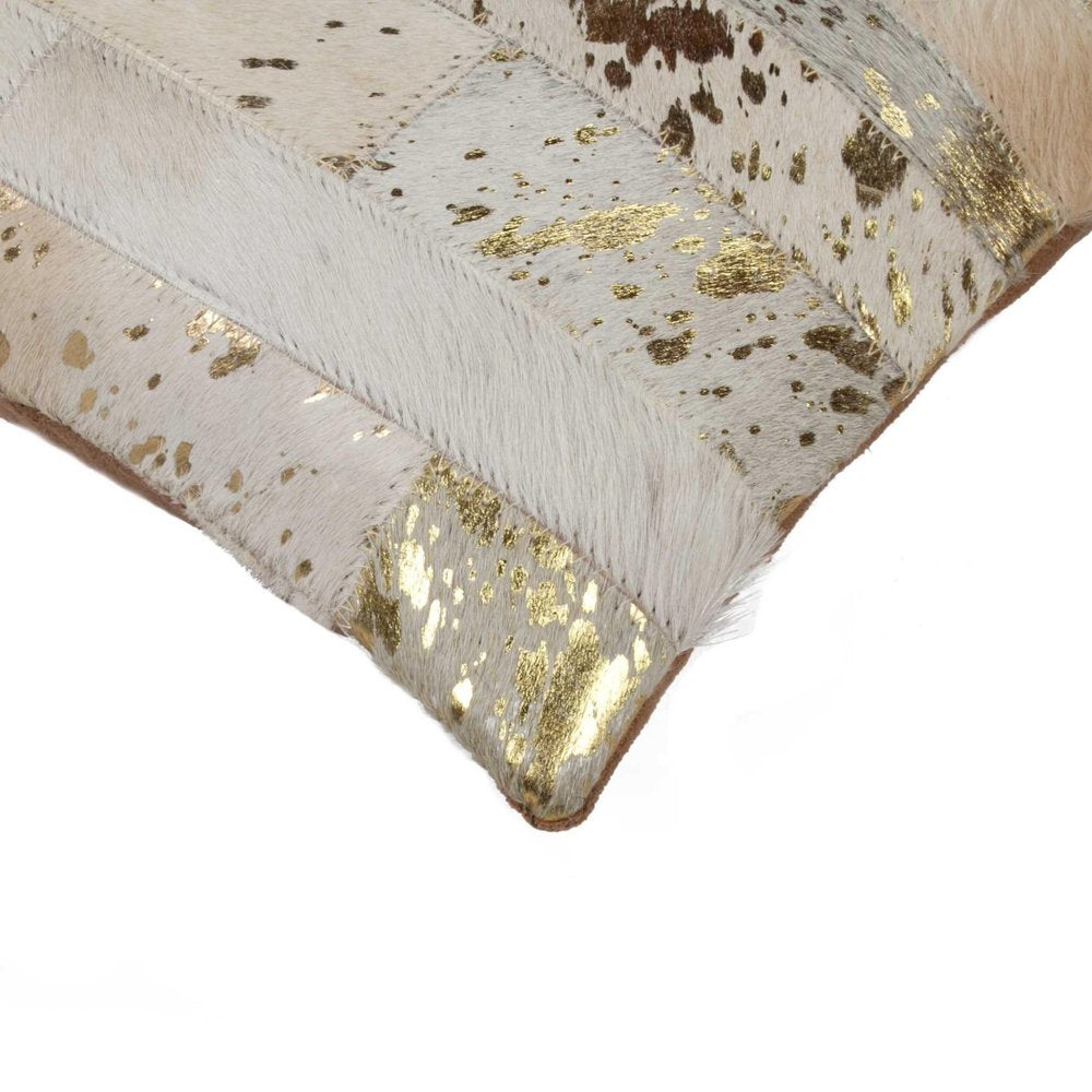 12" X 20" Natural And Gold Cowhide Throw Pillow — view 2