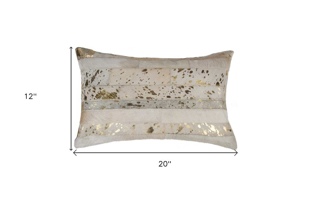 12" X 20" Natural And Gold Cowhide Throw Pillow — view 3