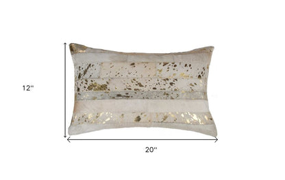 12" X 20" Natural And Gold Cowhide Throw Pillow HomeRoots