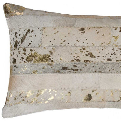 12" X 20" Natural And Gold Cowhide Throw Pillow HomeRoots
