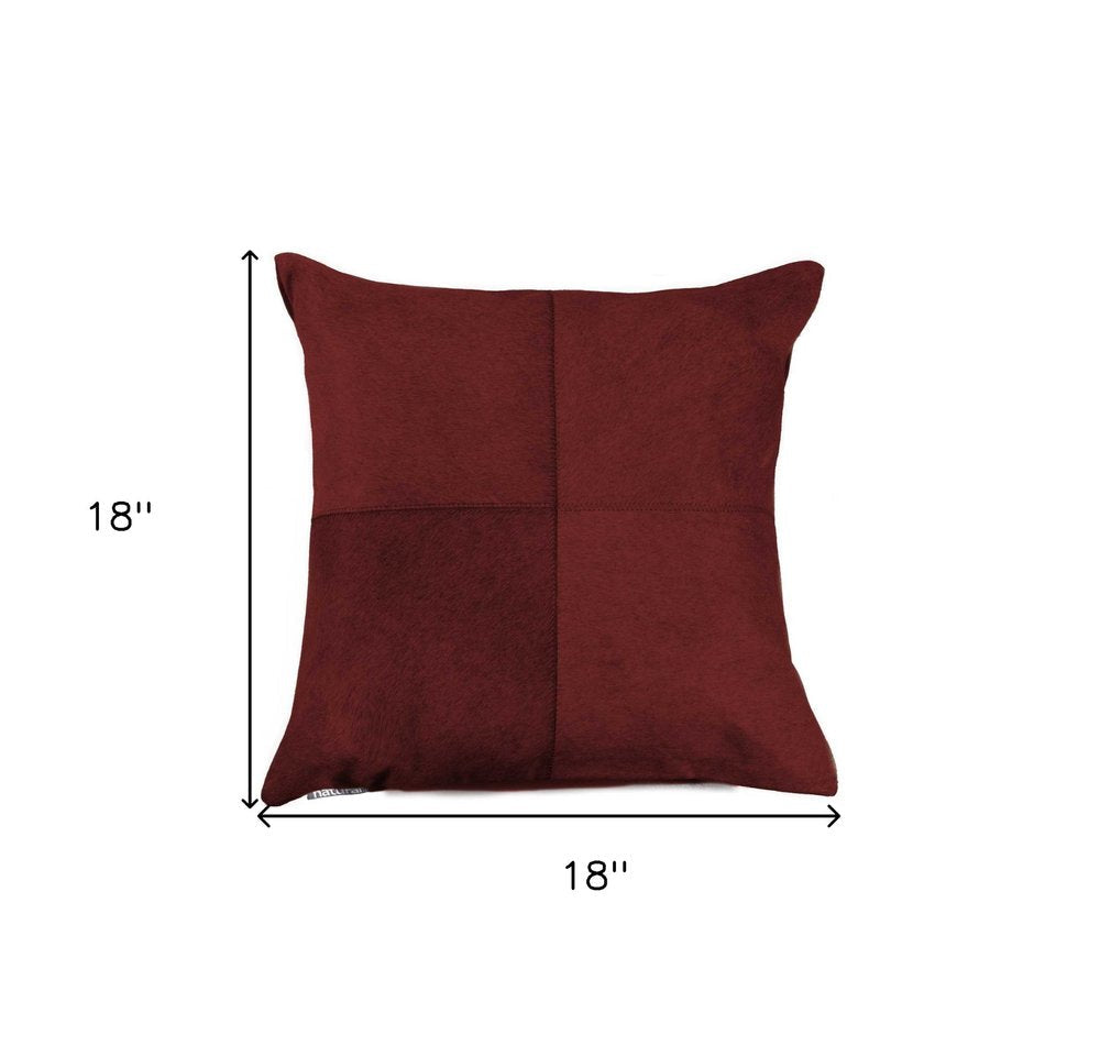 18" Wine Cowhide Throw Pillow HomeRoots