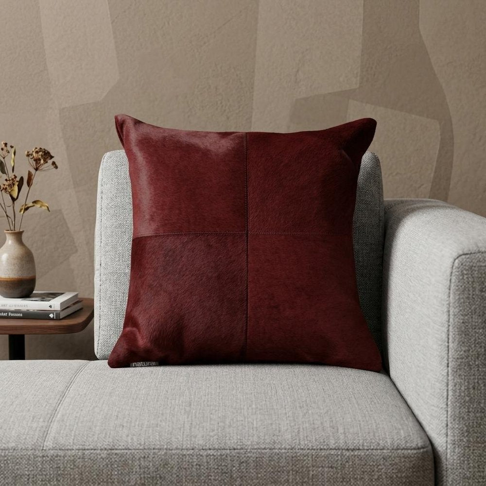 18" Wine Cowhide Throw Pillow HomeRoots