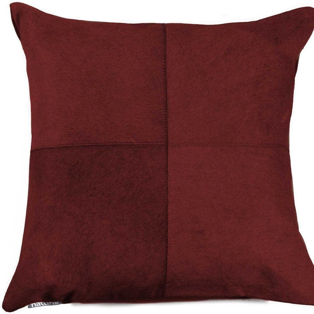 18" Wine Cowhide Throw Pillow HomeRoots