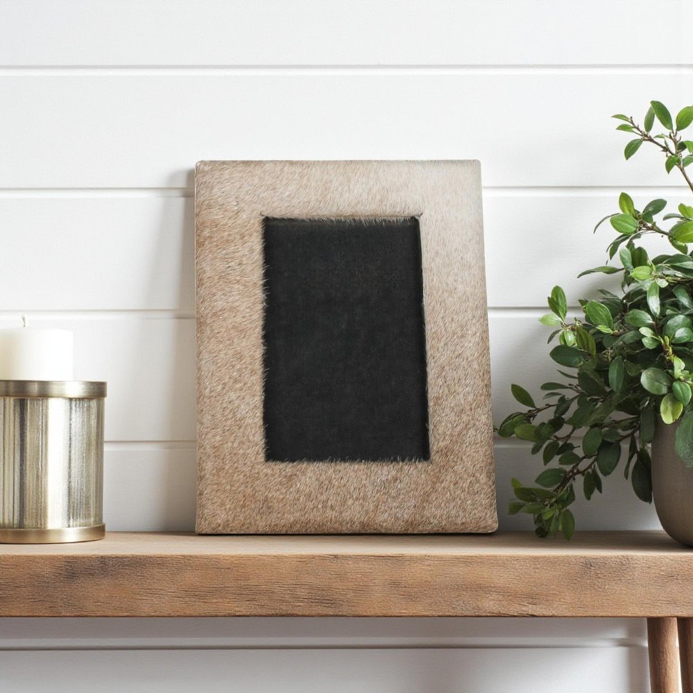 8" x 10" Natural Cowhide Tabletop Picture Frame with Mat HomeRoots