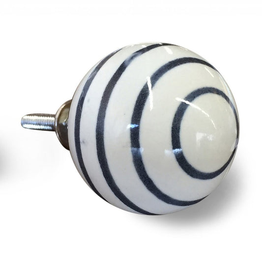 Set of Eight White And Navy Blue Geo Lines Ceramic Drawer Pull Knobs HomeRoots