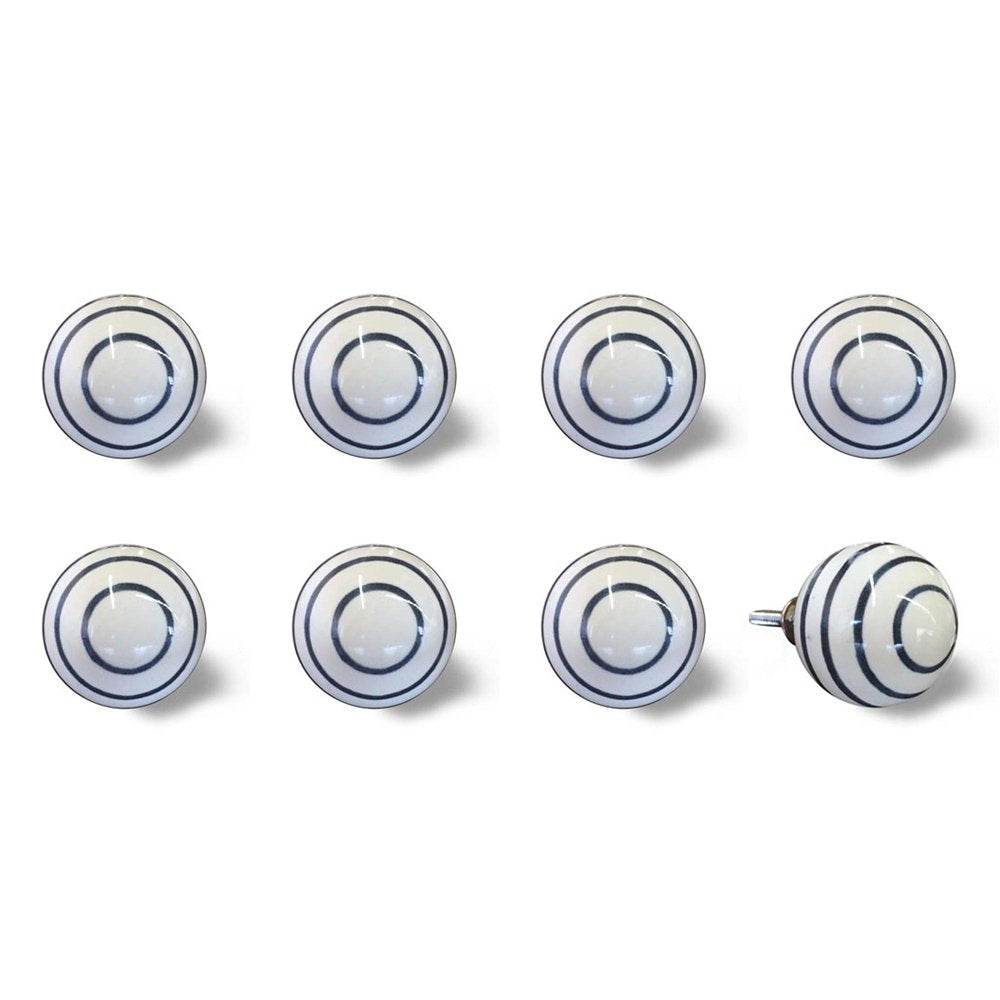1.5" X 1.5" X 1.5" White Blue Black Handpainted Ceramic  Knobs 8 Pack HomeRoots