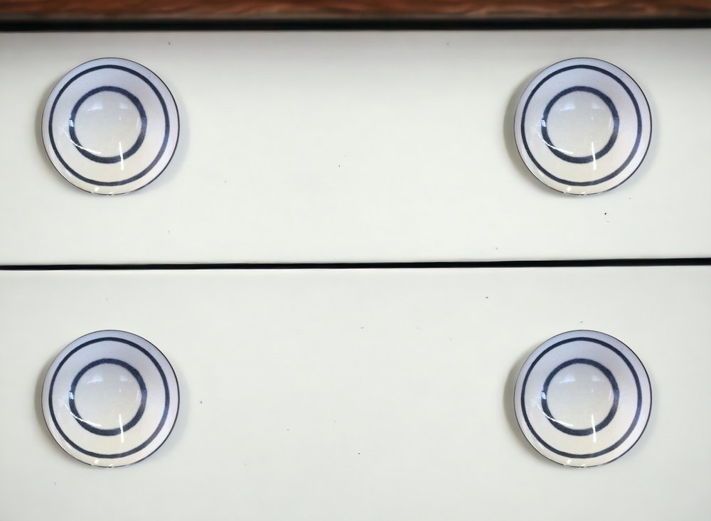 1.5" X 1.5" X 1.5" White Blue Black Handpainted Ceramic  Knobs 8 Pack HomeRoots