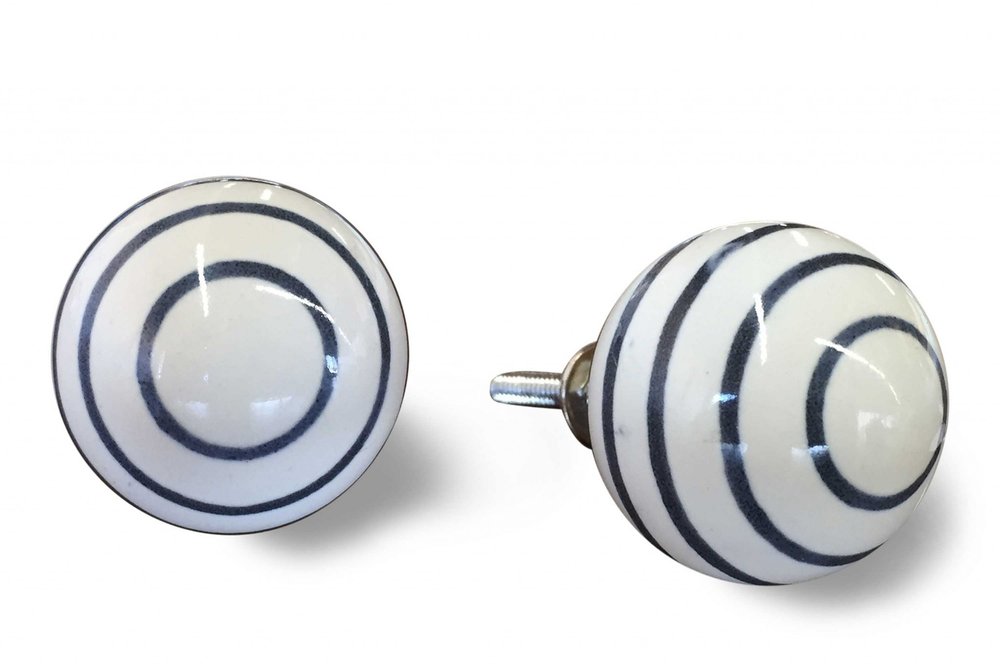 Set of Twelve White and Black Ceramic Drawer Pull Knobs HomeRoots