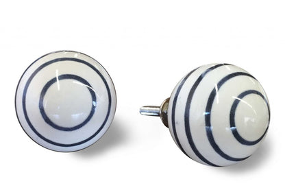 Set of Twelve White and Black Ceramic Drawer Pull Knobs HomeRoots