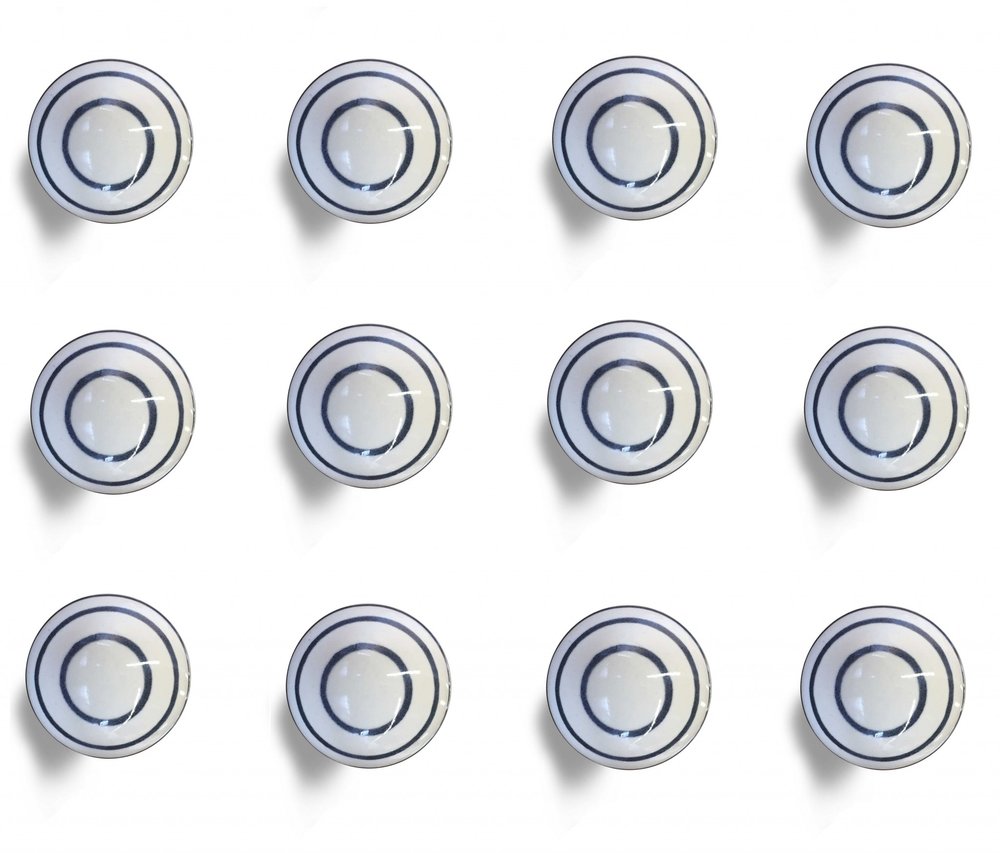 Set of Twelve White and Black Ceramic Drawer Pull Knobs HomeRoots