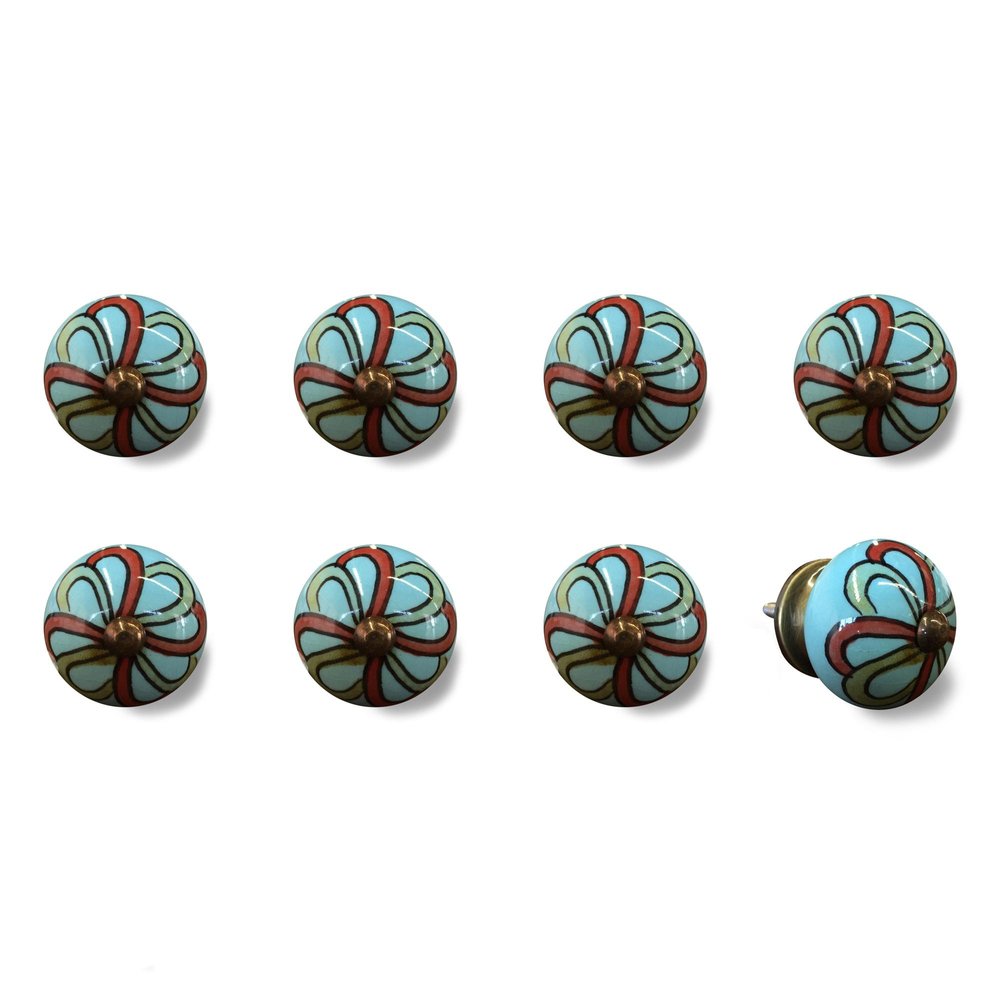 1.5" X 1.5" X 1.5" White Blue Black Handpainted Ceramic  Knobs 8 Pack HomeRoots