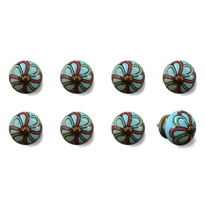 1.5" X 1.5" X 1.5" White Blue Black Handpainted Ceramic  Knobs 8 Pack HomeRoots
