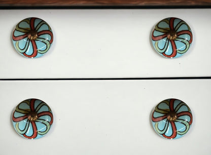 Set of Eight White And Navy Blue Geo Lines Ceramic Drawer Pull Knobs HomeRoots