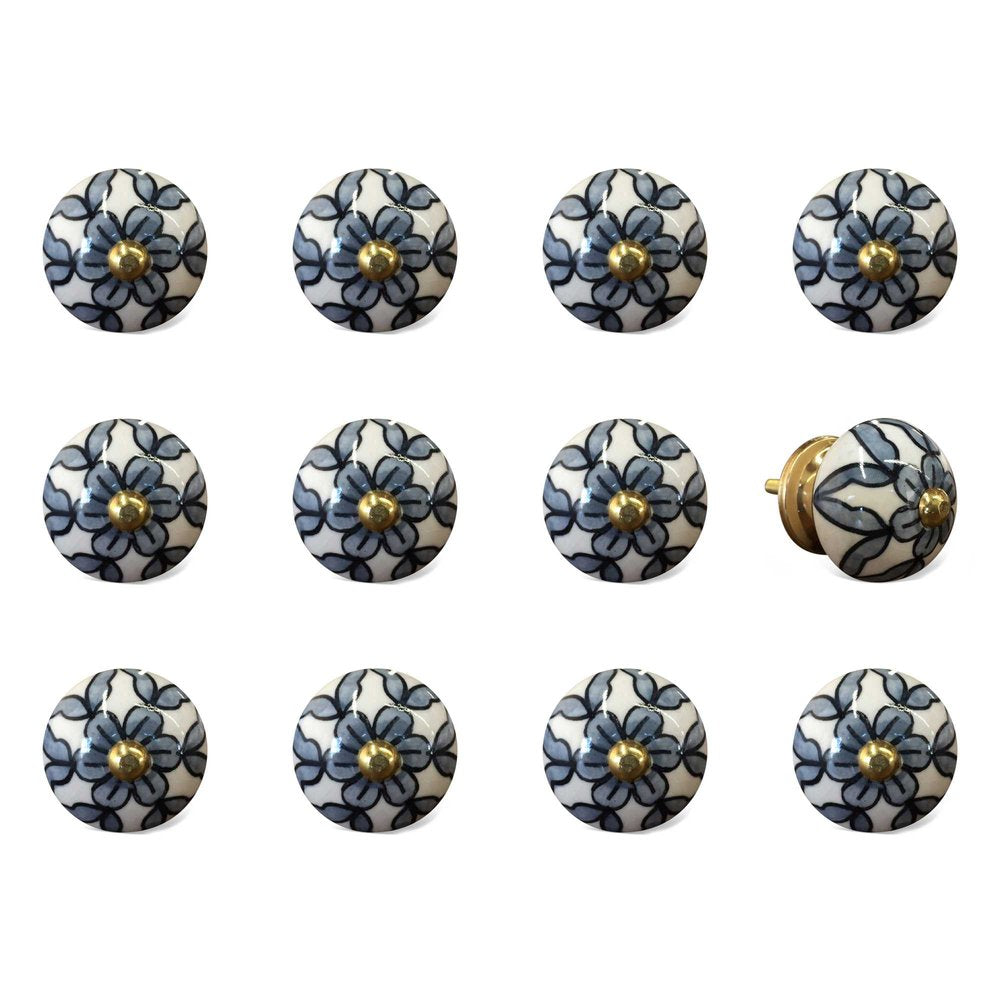 1.5" X 1.5" X 1.5" White Blue And Black  Knobs 12 Pack HomeRoots