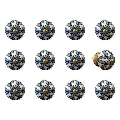 1.5" X 1.5" X 1.5" White Blue And Black  Knobs 12 Pack HomeRoots