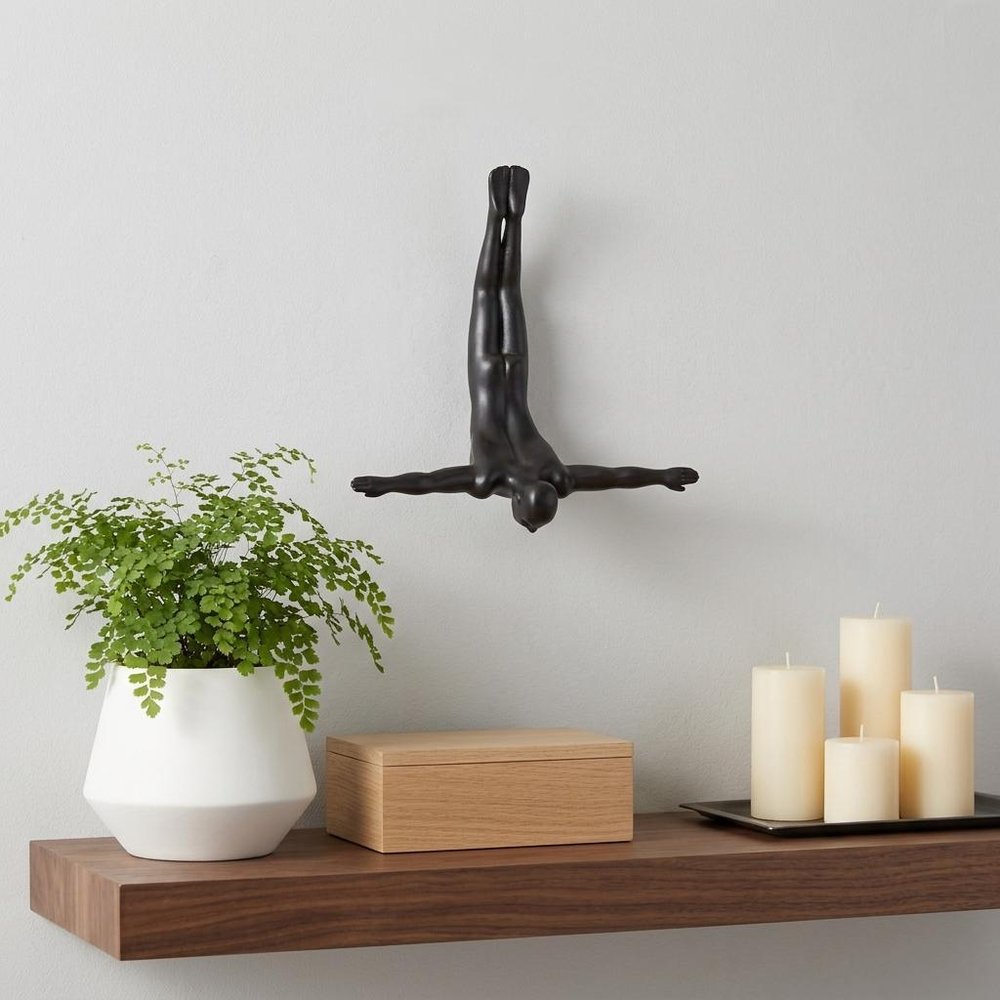 7" X 7" Black Resin Diving Man Hanging Dimensional Sculpture — view 7