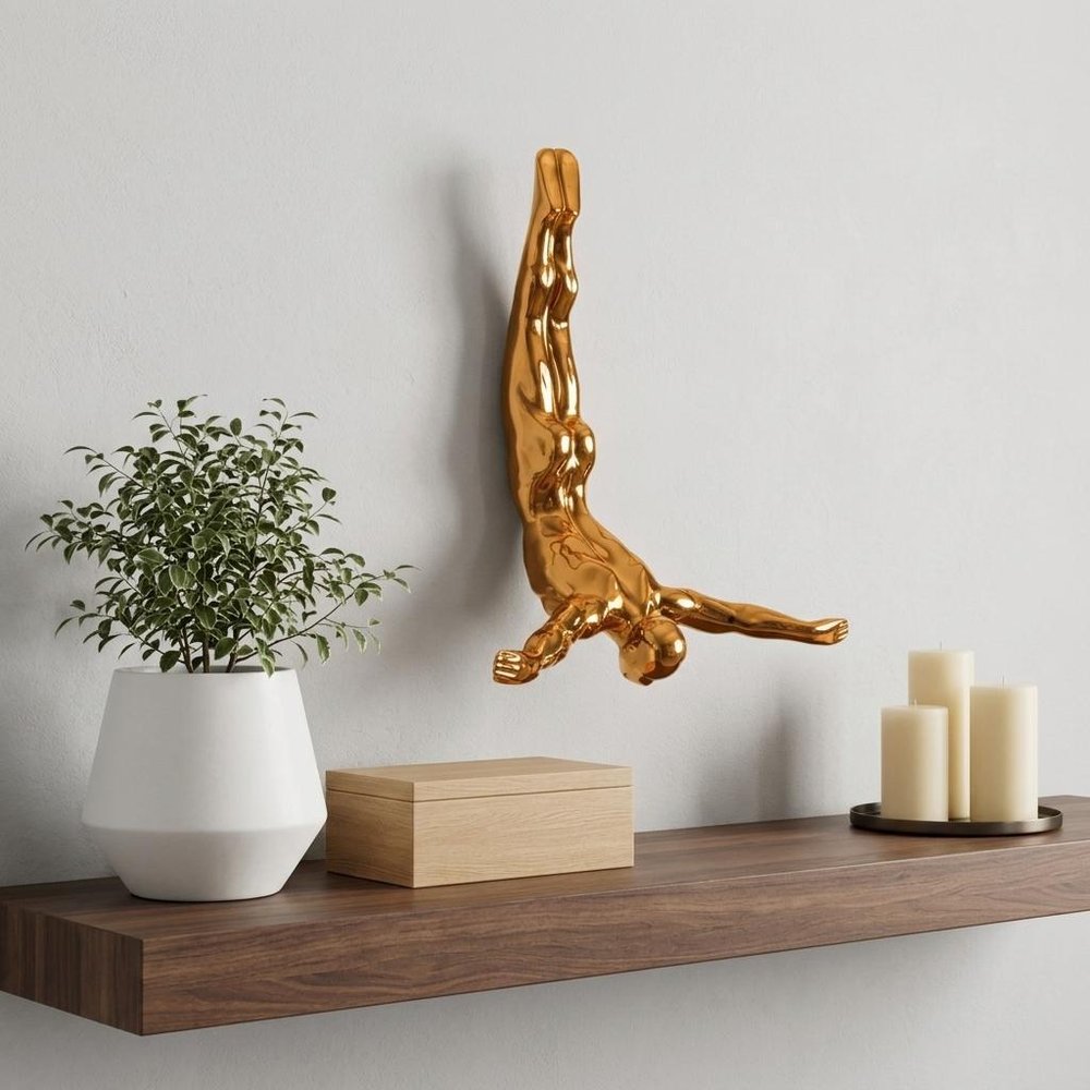7" X 7" Black Resin Diving Man Hanging Dimensional Sculpture — view 13
