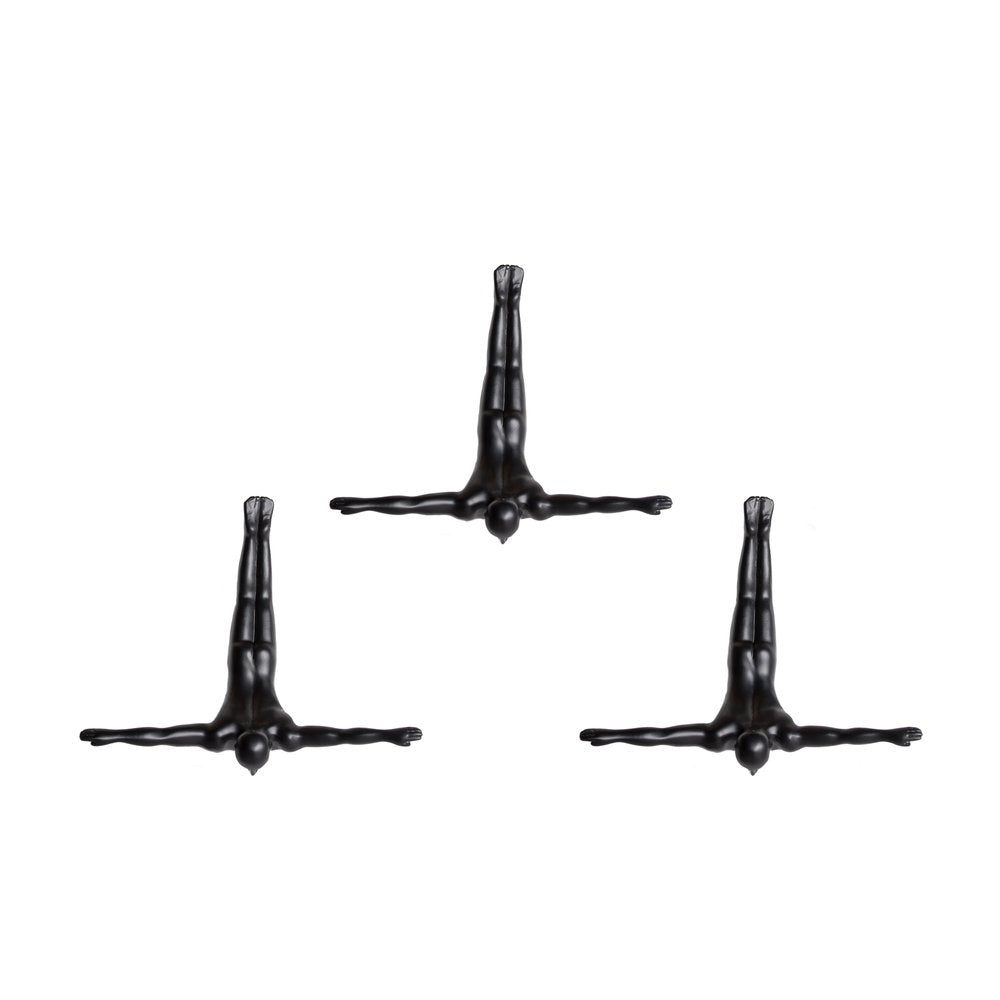 Set of Three Black Resin Diving Man Hanging Dimensional Sculpture HomeRoots