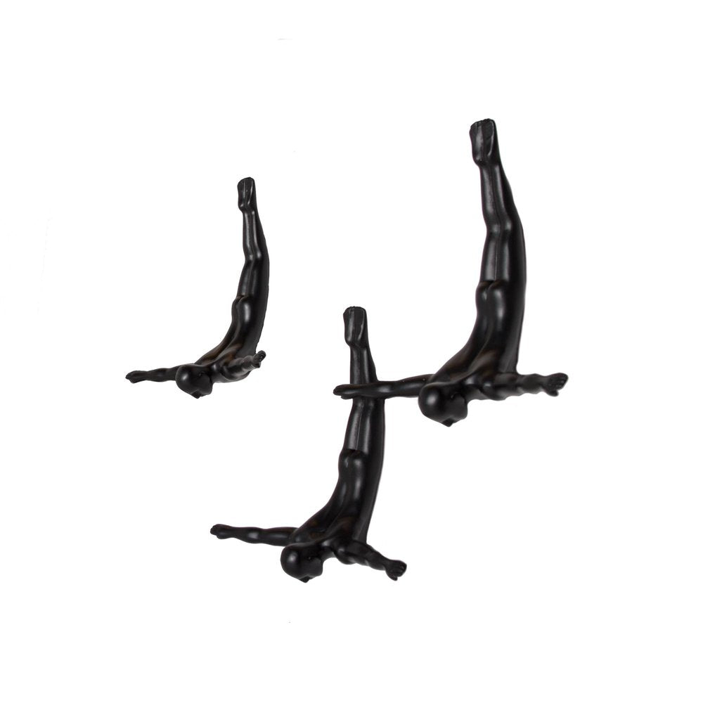 Set of Three Black Resin Diving Man Hanging Dimensional Sculpture HomeRoots