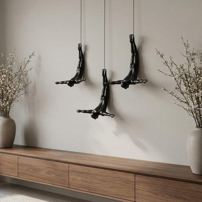 Set of Three Black Resin Diving Man Hanging Dimensional Sculpture HomeRoots