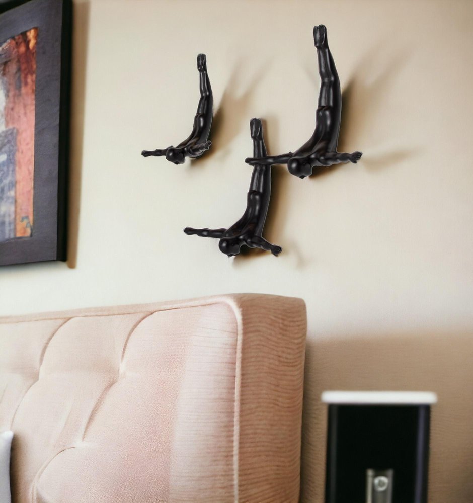 Set of Three Black Resin Diving Man Hanging Dimensional Sculpture HomeRoots