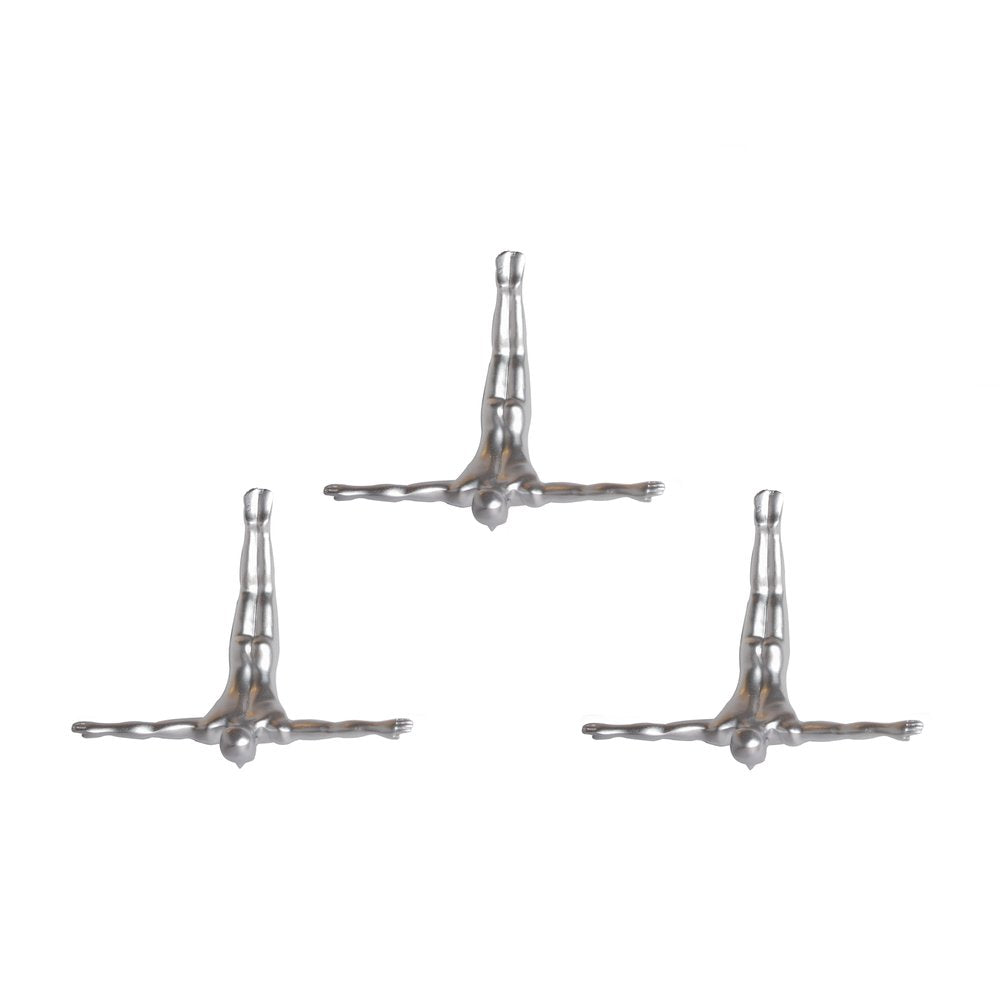 Set of Three Silver Resin Diving Man Hanging Dimensional Sculpture HomeRoots