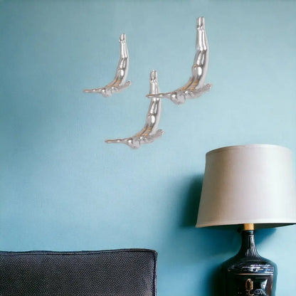 Set of Three Black Resin Diving Man Hanging Dimensional Sculpture HomeRoots