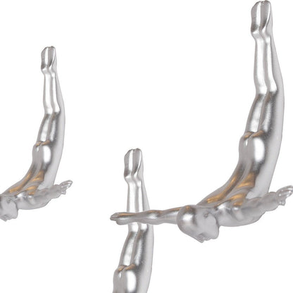 Set of Three Silver Resin Diving Man Hanging Dimensional Sculpture HomeRoots
