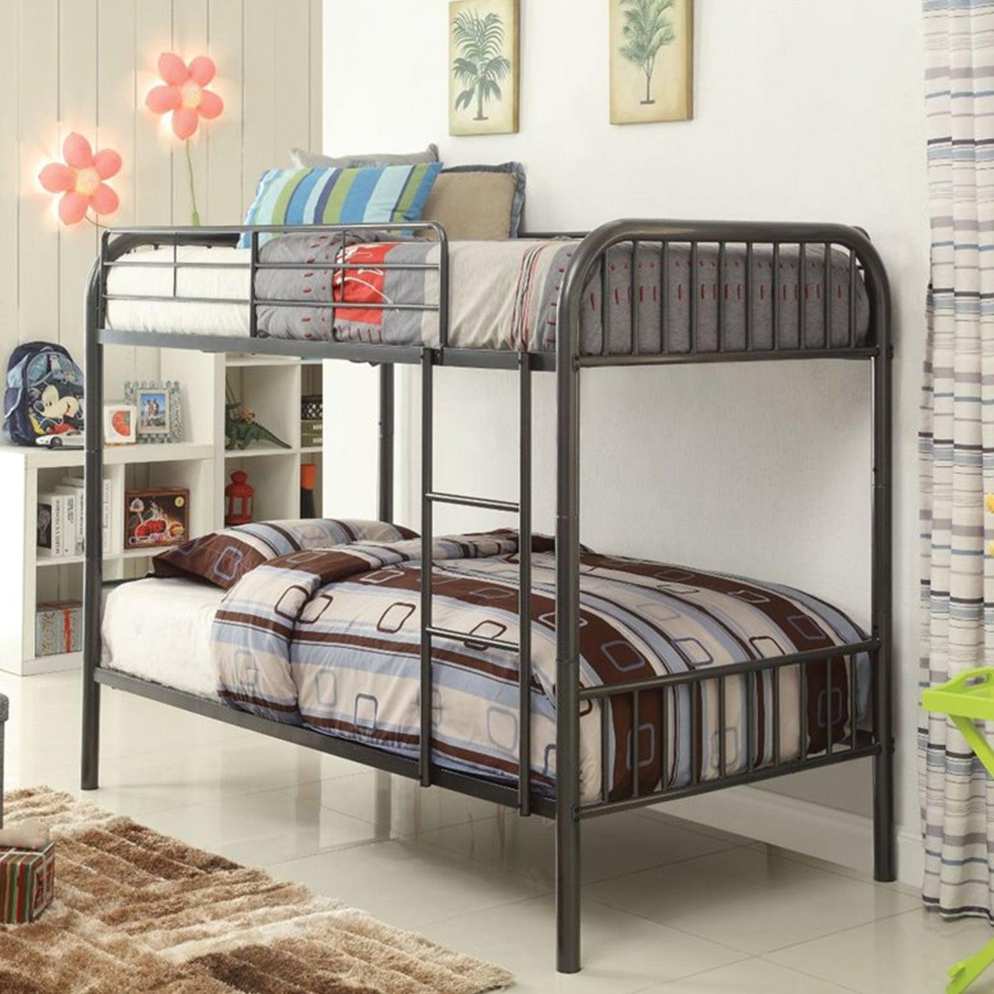 79" X 42" X 61" Gunmetal Metal Twin Over Twin Bunk Bed - FurniFindUSA