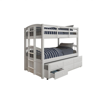 White Twin Solid Wood Bunk Bed With Trundle And Storage HomeRoots
