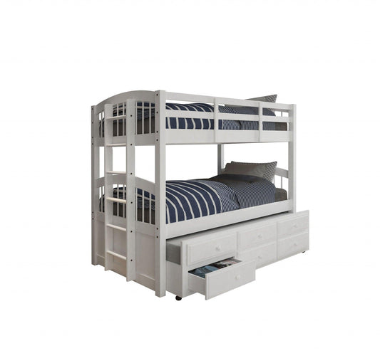80" X 42" X 70" White Twin Bunk Bed Trundle With 3 Drawers - FurniFindUSA