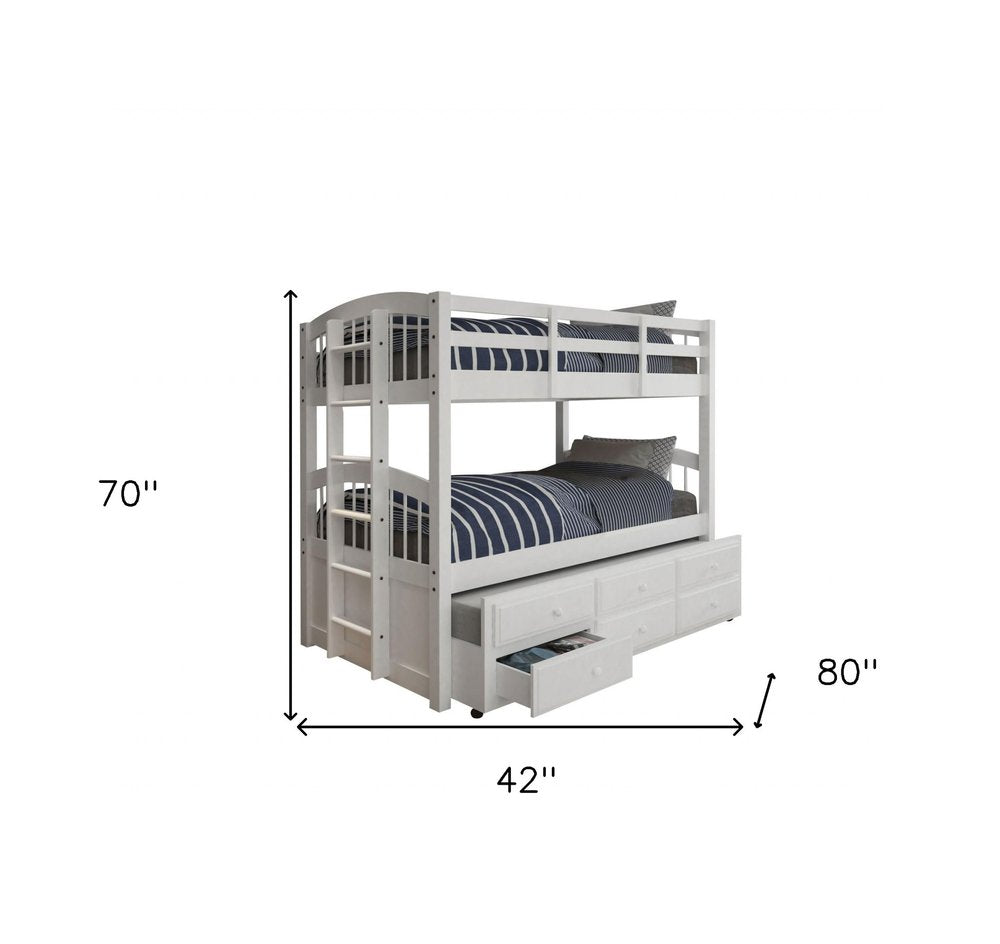 White Twin Solid Wood Bunk Bed With Trundle And Storage HomeRoots