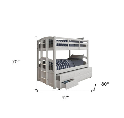 White Twin Solid Wood Bunk Bed With Trundle And Storage HomeRoots