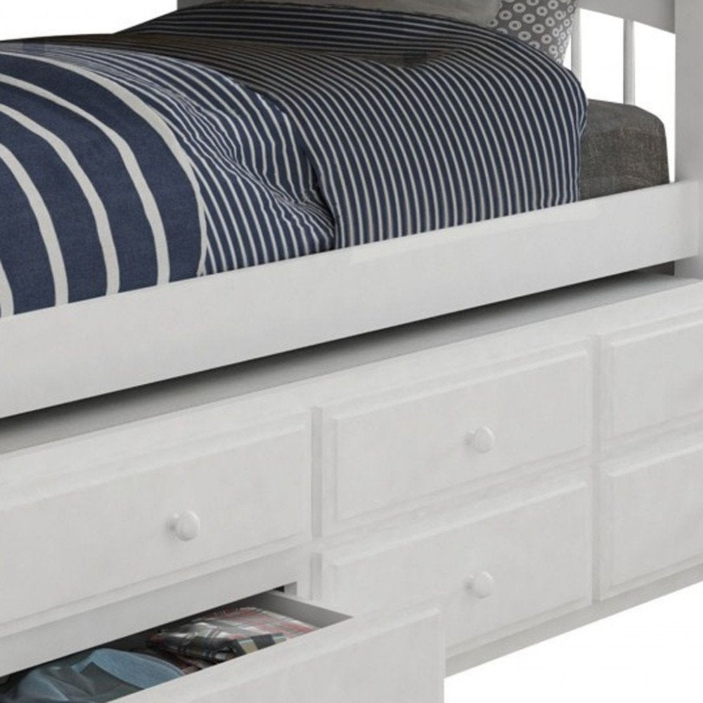 White Twin Solid Wood Bunk Bed With Trundle And Storage HomeRoots