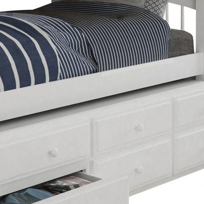 White Twin Solid Wood Bunk Bed With Trundle And Storage HomeRoots