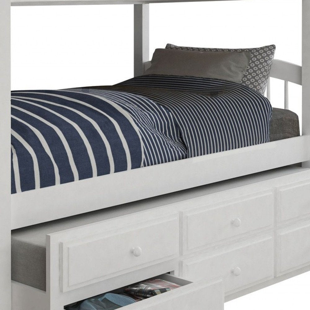 White Twin Solid Wood Bunk Bed With Trundle And Storage HomeRoots